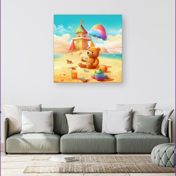 Warren Reed Bear On A Beach Holiday Canvas