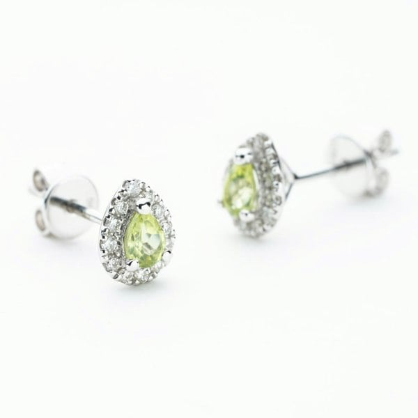 T. H. Baker 9ct White Gold Pear Cut Peridot & 0.41ct Diamond Cluster Stud Earrings NTE409PEAR-PERD-9WG