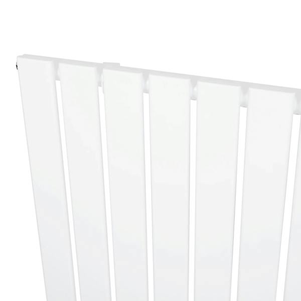 Flat single column radiator in white, measuring 1800 x 420mm, featuring sleek vertical panels and a smooth, modern finish