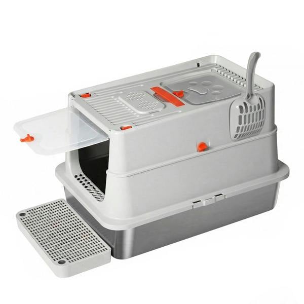 Skylos Cat Litter Box Enclosed Stainless Steel Anti-Splash Toilet Tray Foldable