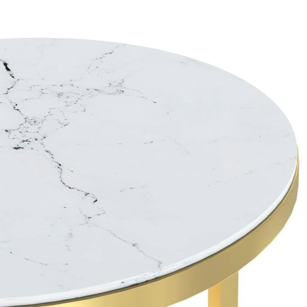 Berkfield Side Table Gold and White Marble 45 cm Tempered Glass