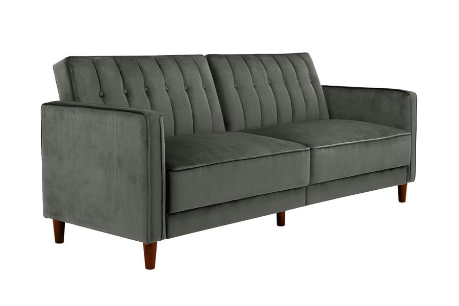 Dorel Home Pin Tufted Transitional 3 Seater Sofa Bed in Velvet Grey