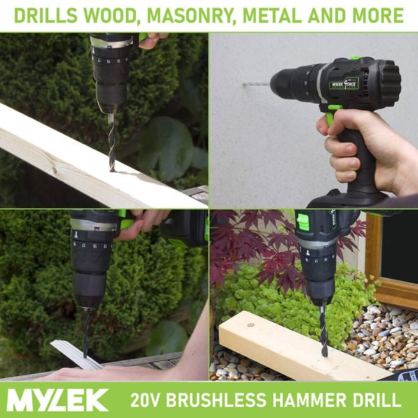 Mylek Cordless Drill 20V Brushless Driver Impact Hammer Action Combi Set with 50 Piece Accessory Set