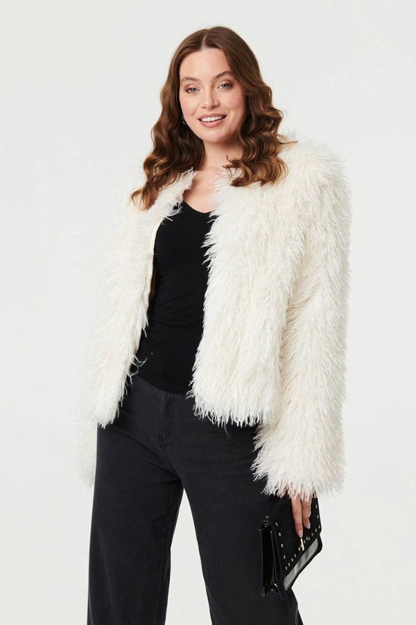 Ivory | Faux Fur Textured Cropped Jacket