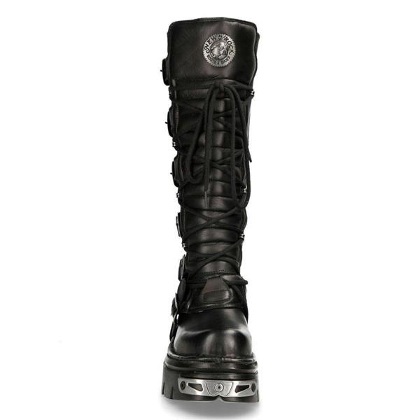 New Rock Knee High Black Leather Gothic Boots-272-S1