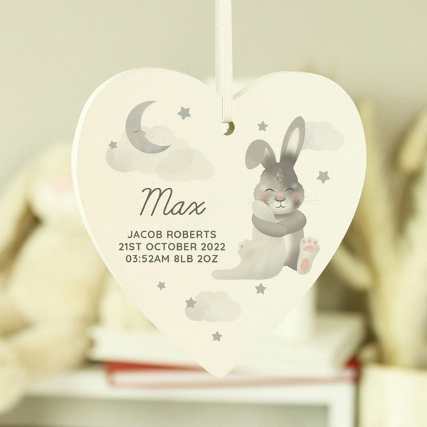 Personalised Memento Company Personalised Baby Bunny Wooden Heart Decoration