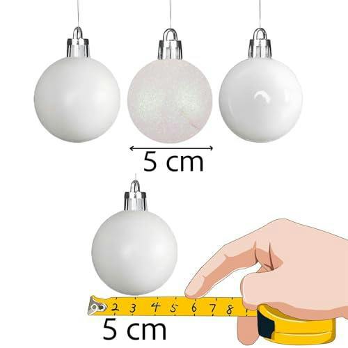 Shatchi 5cm White PVC Christmas Baubles, Pack Size Options for Festive Tree and Seasonal Displays
