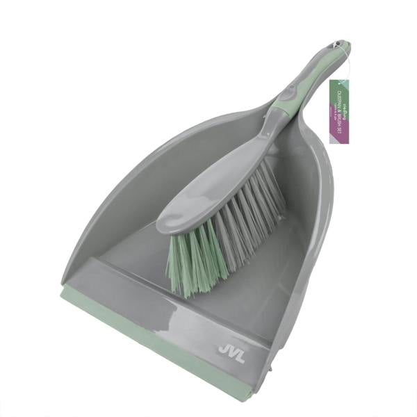 JVL Dust Pan And Brush Set / Rubber Grip - Grey