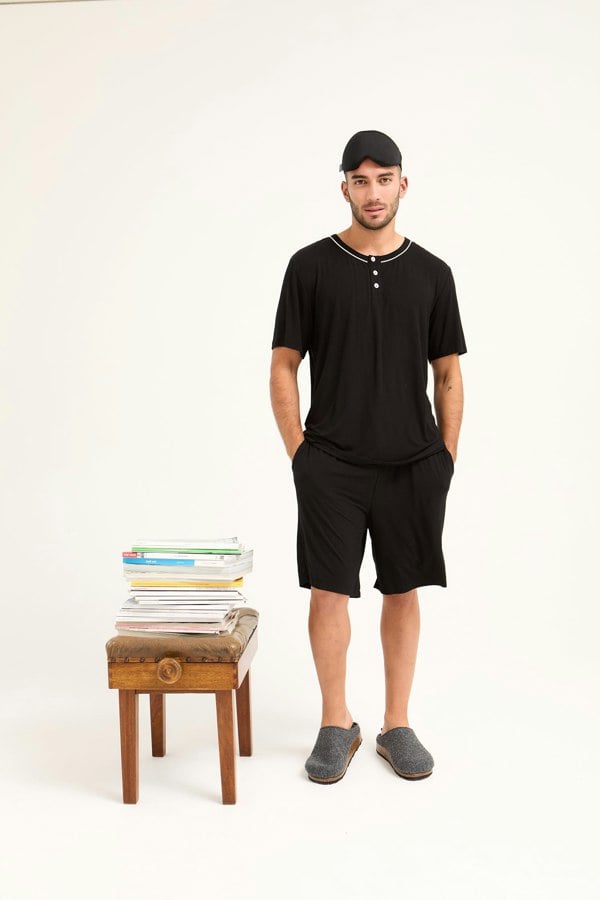 Mister You Bamboo Short Pyjama Set in Black - Pajamas