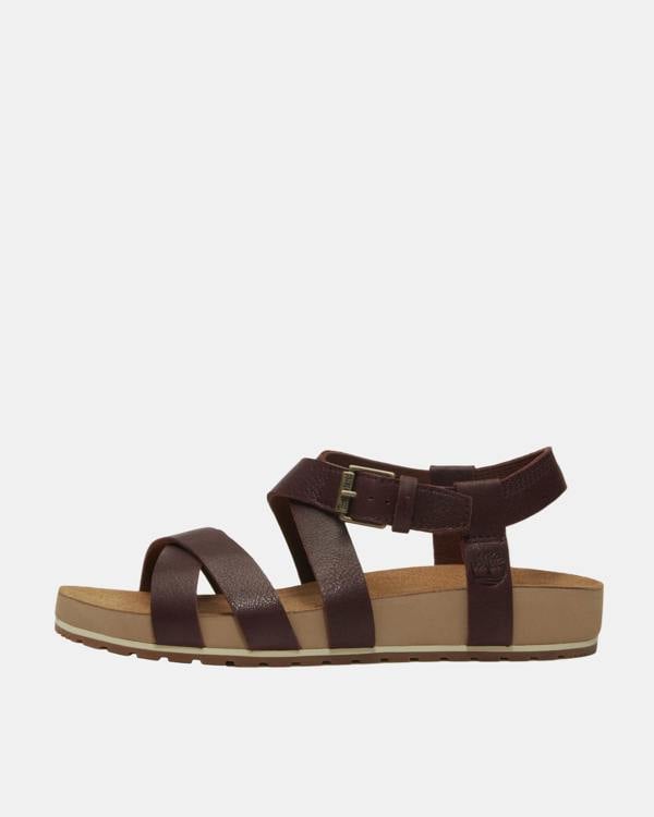 Timberland Malibu Waves Cross Strap Full Grain Leather Womens Sandals - Burgundy | CHO | Designer Womens Flat Sandals