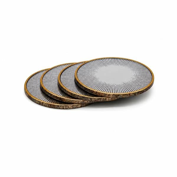 Maison des Cadeaux Sunburst Mirrored Serving Tray and 4-Piece Drink Coaster Set with Holder