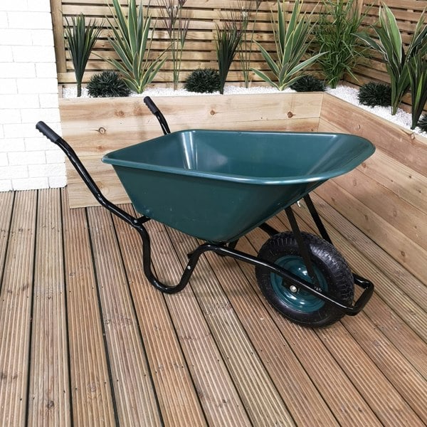 Samuel Alexander 110 Litre 150kg Capacity Heavy Duty Outdoor Pneumatic Plastic Garden Wheelbarrow in Green