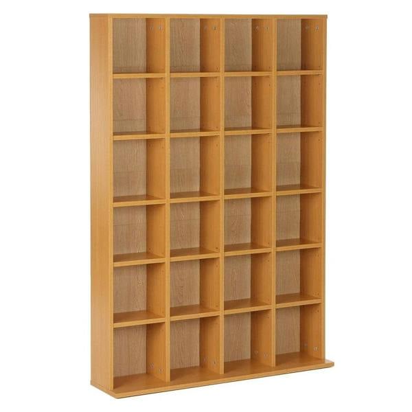 Beech wood CD storage cabinet with multiple open cubby shelves