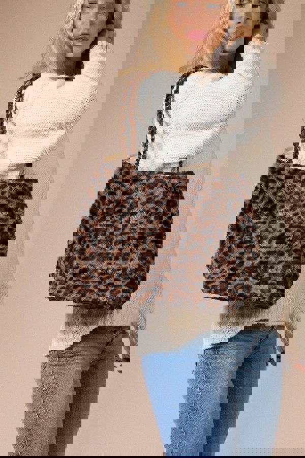 SVNX Leopard Faux Fur Tote In Brown