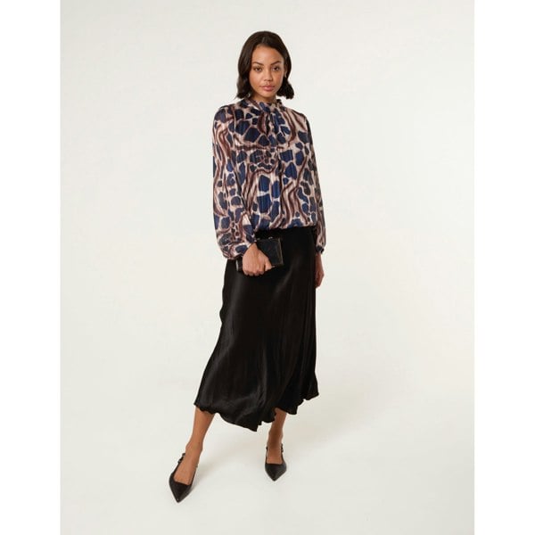 Blue Vanilla Metallic Stripe Puffball Blouse