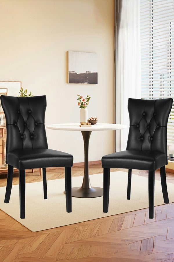 Living and Home 3-piece Set of Round Dining Table & 2 PU Leather Dining Chairs Coffee Table Set