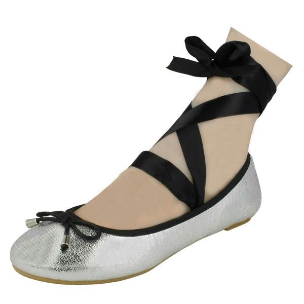 Spot On Ladies Spot On Tie Up Leg Ballerina Shoes