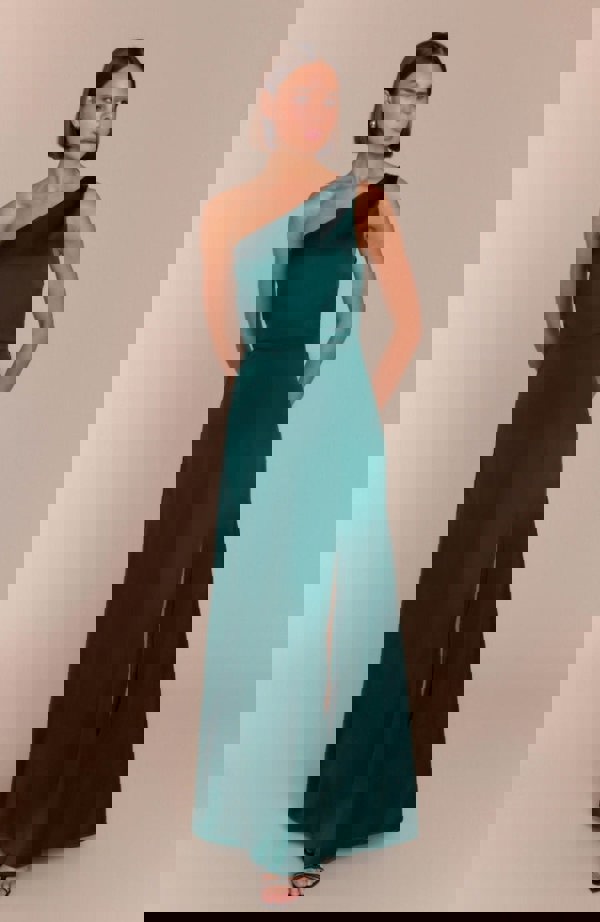 Rewritten London Porto Dress in Forest Green Satin