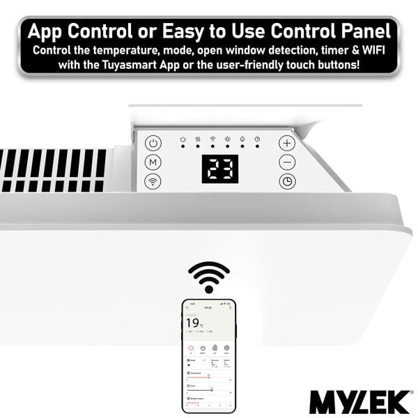 Mylek Radiator Glass Panel Heater White Slimline, Wifi Enabled Smart APP