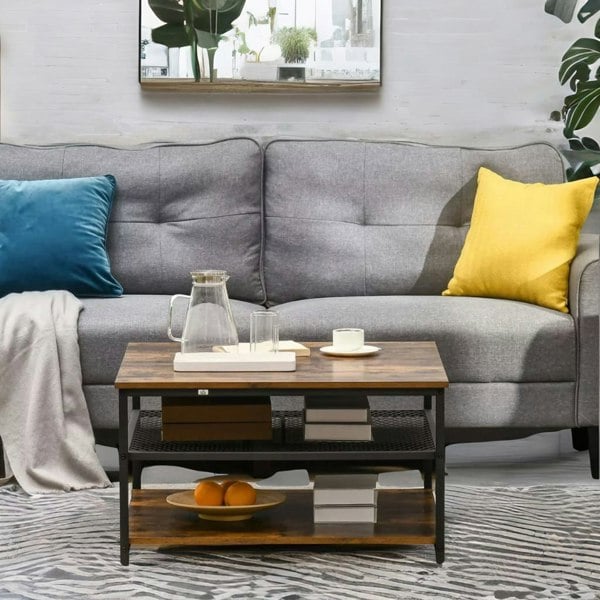 Rafaelo Mobilia Industrial 3 Tier Coffee Table Rustic Brown
