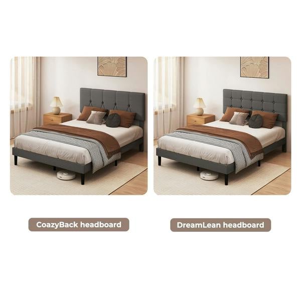 Levede Upholstered Bed Frame Linen Fabric with Tufted Headboard Double King