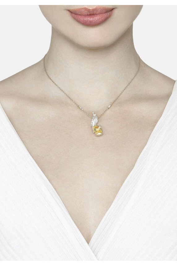 Latelita Crested Love Bird Pendant Necklace Yellow Topaz Silver