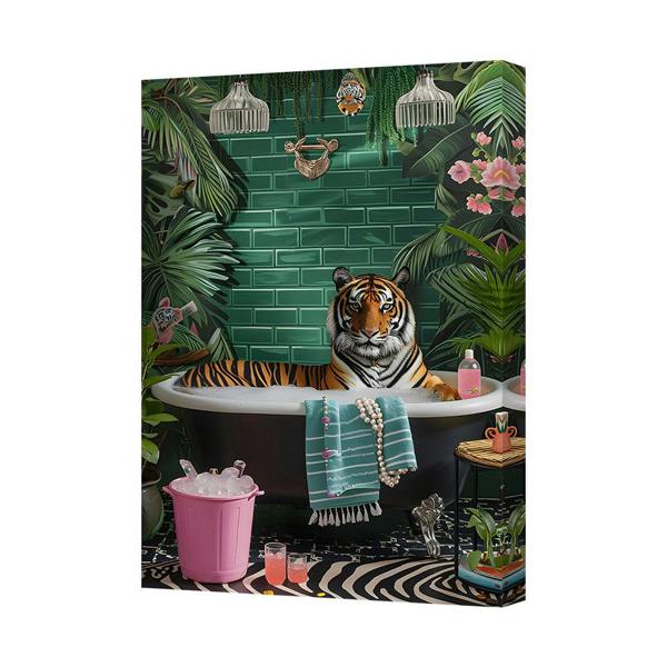 Benjamin Tate Design Tiger In Bathtub Jungle Canvas Wall Art Decor For Bathroom