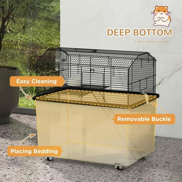 Deep-bottom two-tier hamster cage with removable buckle base design