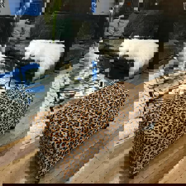 Handcrafted UK rectangle footstool deep buttoned velvet texture
