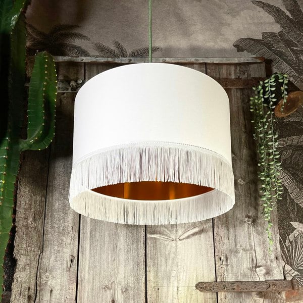 Love Frankie white cotton lampshade copper lining fringing