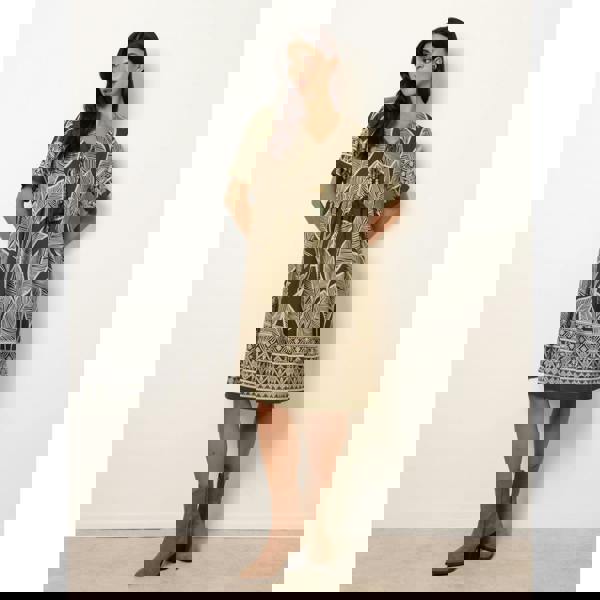 Blue Vanilla Dress With Tropical Leaf Print