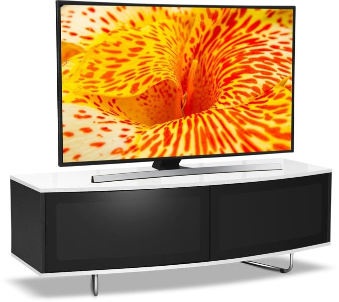 Centurion Supports Caru Gloss Black and Gloss White Beam-Thru Remote Friendly Super-Contemporary "D" Shape Design 32"-65" LED/OLED/LCD TV Cabinet