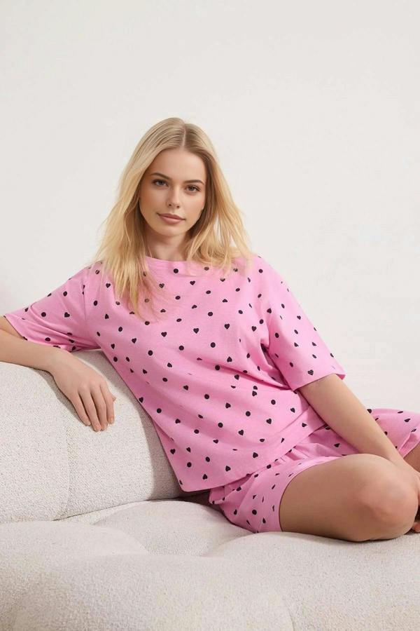 WOVCOR Polka Dot and Heart Print Short Pyjama Set