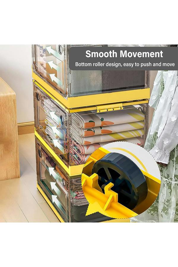 Living and Home 3 Pack Collapsible Storage Box Medium Stackable Clear Plastic Storage Box Organizer