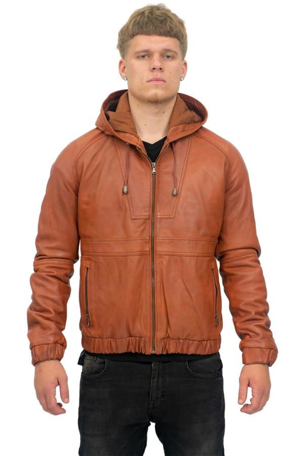 Infinity Leather Men’s Casual Leather Hooded Bomber Jacket-Odesa