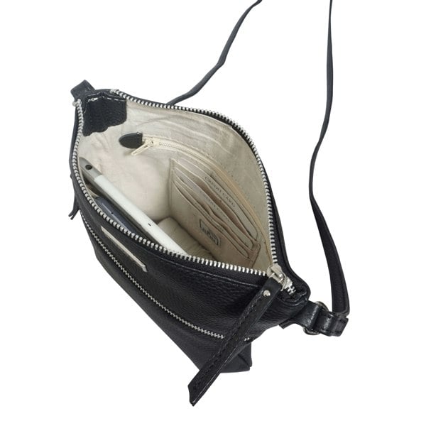 Assots London 'ROSY' Black Pebble Grain Soft Real Leather Crossbody Bag