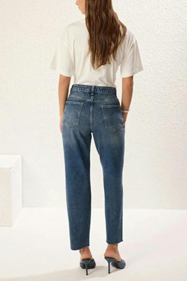 WOVCOR High Waist Straight Jeans with Cut-Out Legs