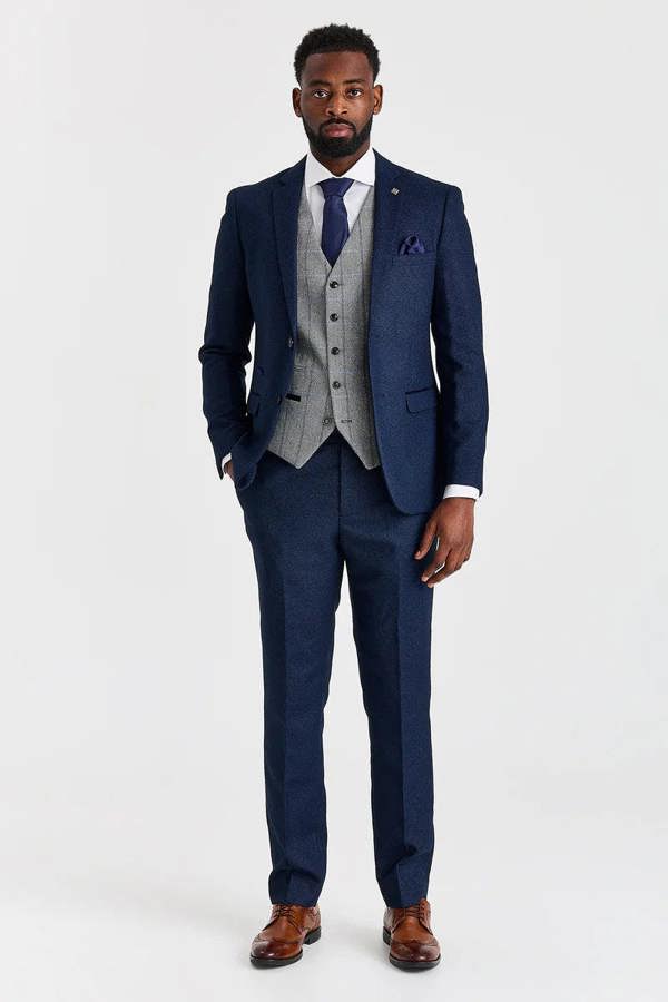 Paul Andrew Arthur Navy Suit with Harris Grey Tweed Waistcoat