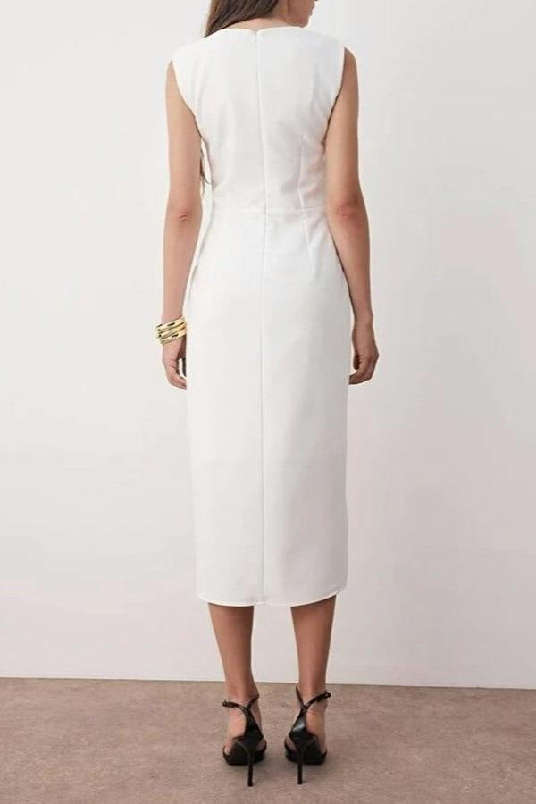 WOVCOR Midi Woven Dress with Belted Accessory Detail