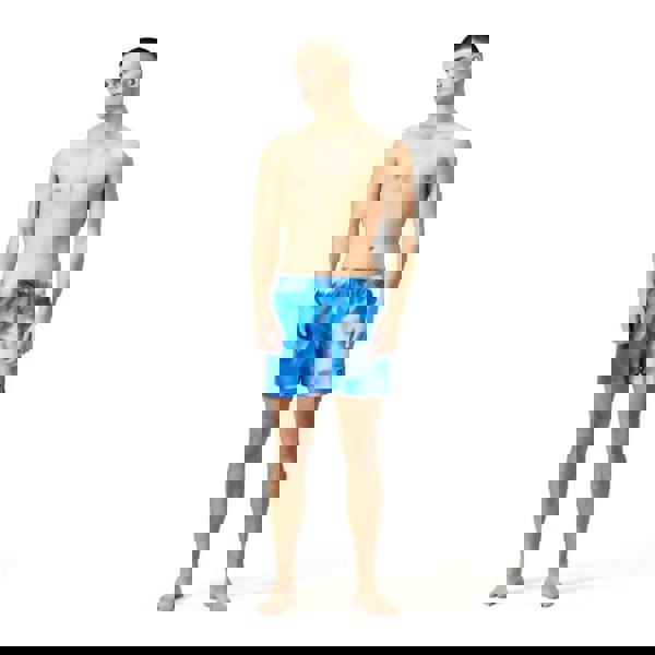 Blue wash digital printed leisure swim shorts with white accents