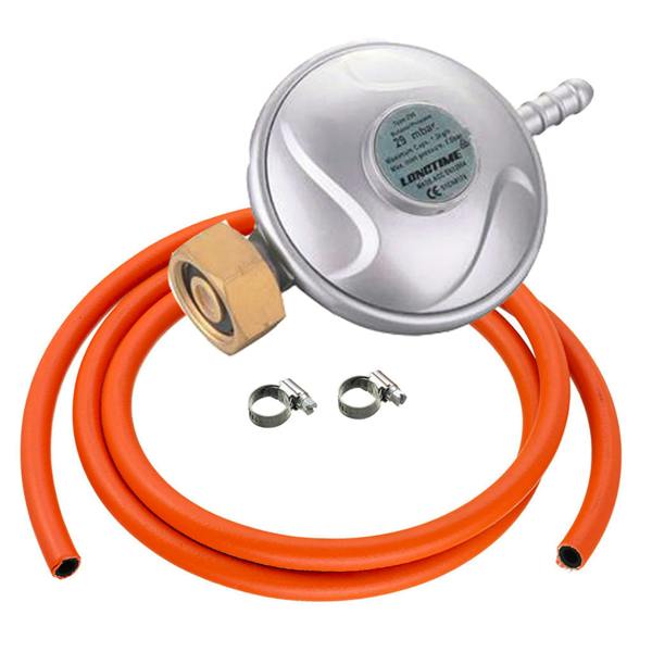 Gas regulator set Butane 28 mbar Screw-on with hose and 2 clips