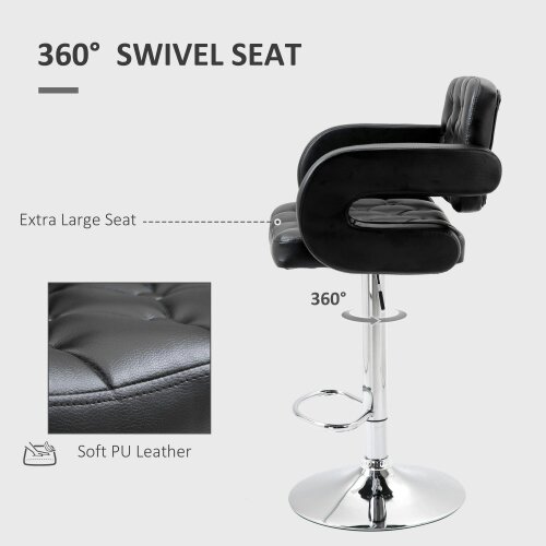 Wyld Haus Hafi Rino Faux Leather Black Adjustable Swivel Bar Stools Set Of 2 With Back And Arm Support
