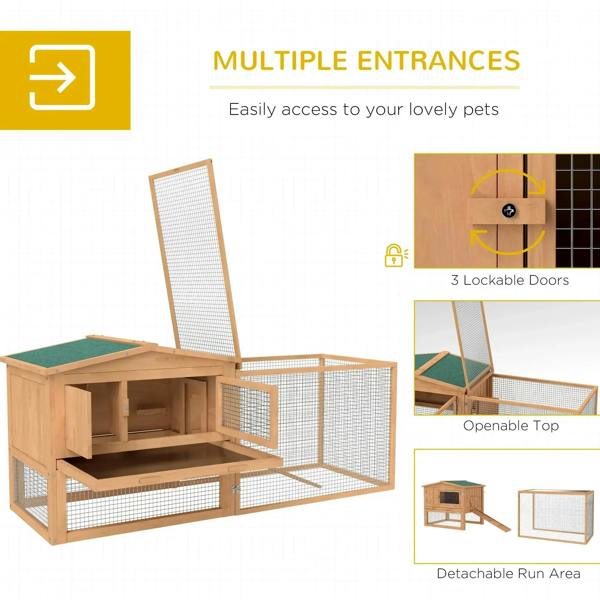 Two-tier wooden hutch with open top access, wire mesh enclosure, and lockable doors