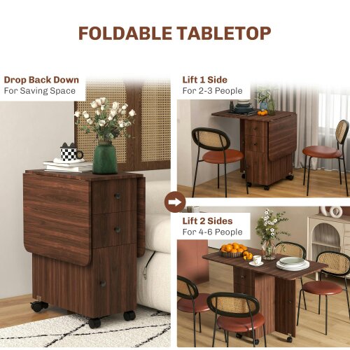 Wyld Haus Difive Wooden Distressed Brown Drop Leaf Dining Table With Storage Seating 6