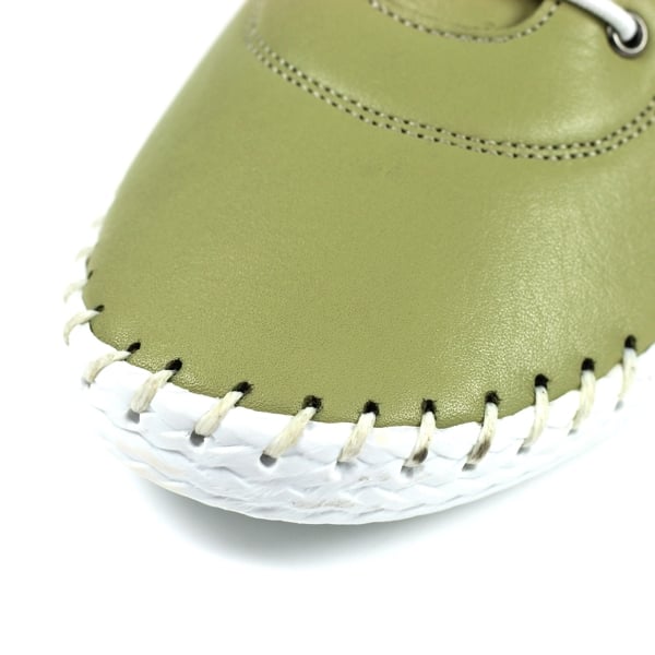 Lunar Women's St Ives Leather Plimsolls - Khaki Green