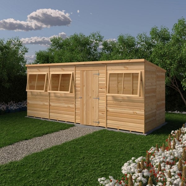 Shire 16x6 single door Pent shed 12mm shiplap interlock cladding