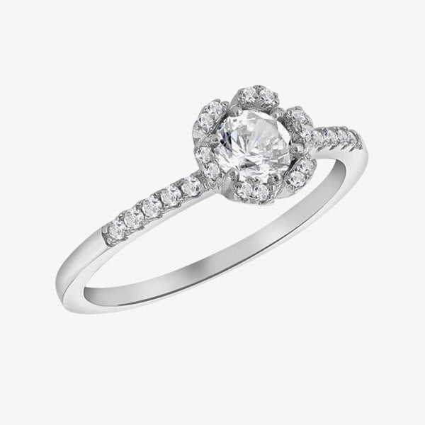 T. H. Baker Silver Cubic Zirconia Flower Shoulder Set Ring 8.84.0801
