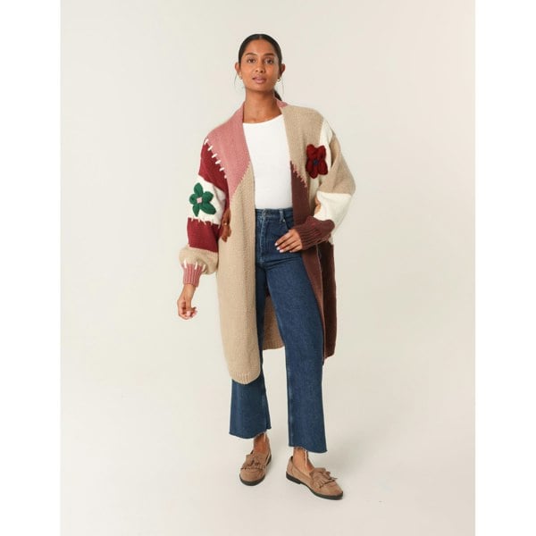 Blue Vanilla Colour Block 3D Flower Longline Cardigan