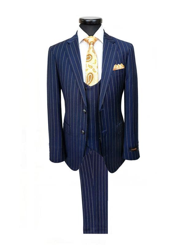 Navy Orange Stripe 3-Piece Suit