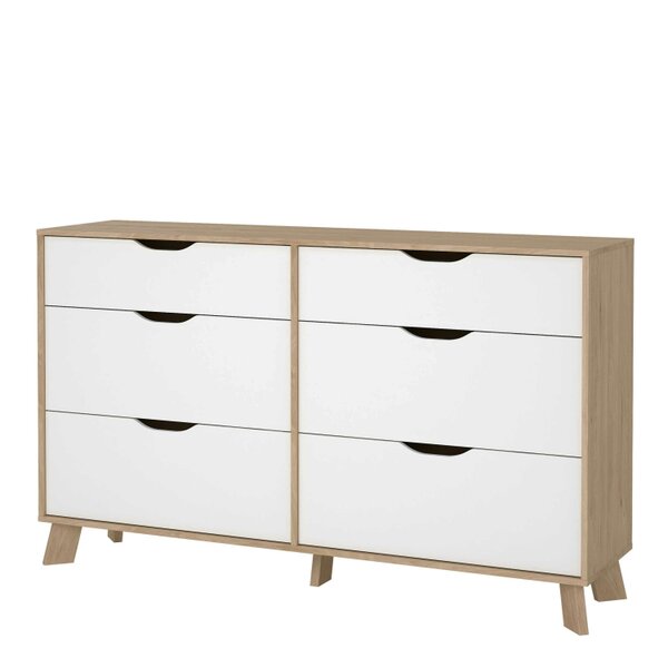 Wyld Haus Lira Jackson Hickory Oak Wood and White 6 Drawers Double Dresser